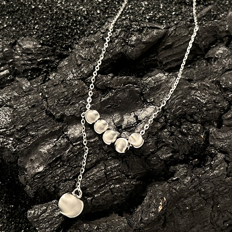 collana con perline rotonde a forma di occhio di gatto in argento sterling, donna, design di nicchia coreano, luce, lusso, moda, maglione a catena_voghion.com