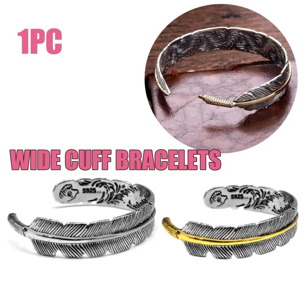 Vintage Feather Cuff Bangle Open Bracelet For Men And Women_voghion.com