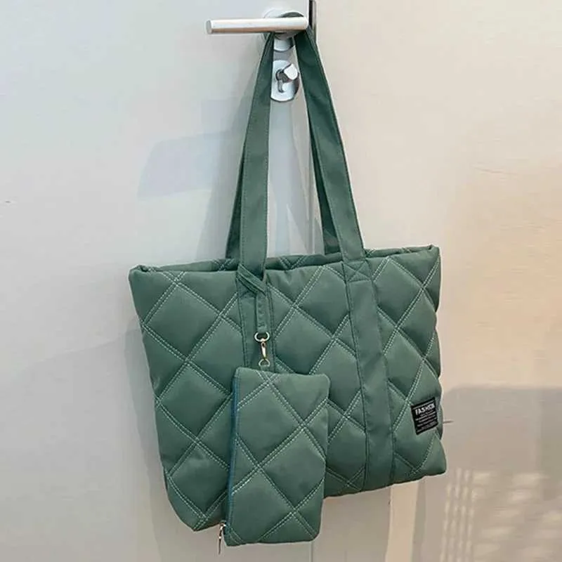 Borsa da donna autunno inverno moda spazio cotone tuta borsa a tracolla grande capacità tinta unita tutto-fiammifero shopping_voghion.com