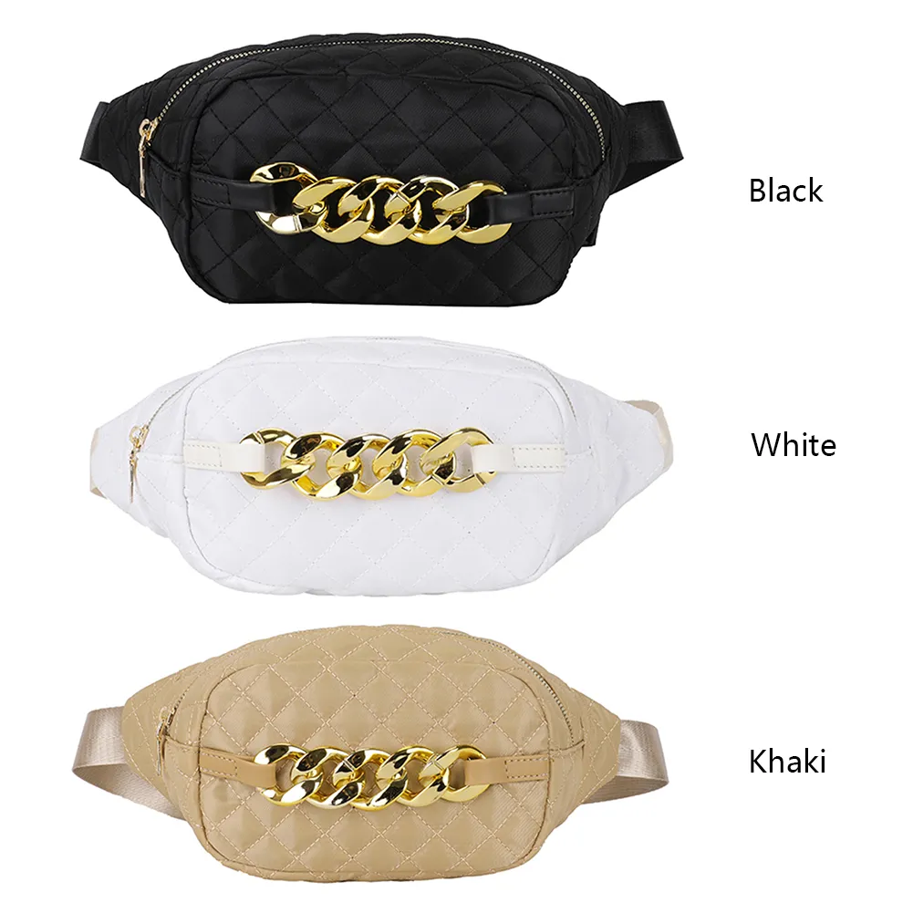 Bolsa tiracolo acolchoada com corrente grossa, casual, alça ajustável, simples e portátil para fim de semana_voghion.com