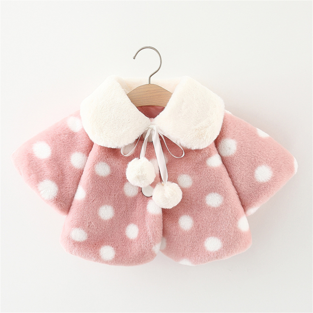 Winter Baby Girl Polka Dot Doll Collar Plush Coat Warm And Comfortable Children's Clothes_voghion.com