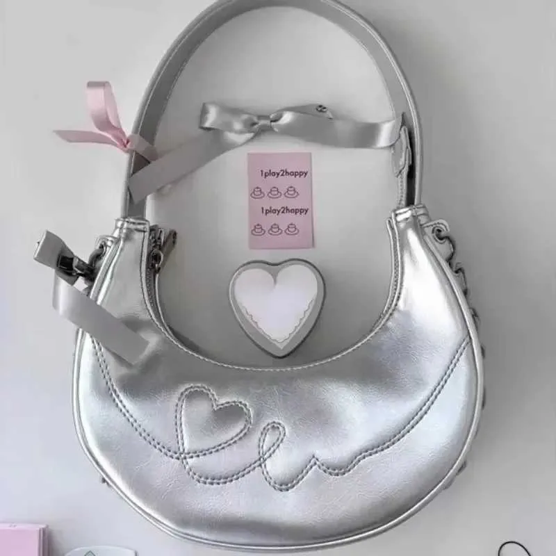 Y2K Vintage Koreanische Sier Schulter Halbmond Kleine Brieftasche Damen Handtasche Unterarm Taschen Geldbörsen Handtaschen WomenC241210_voghion.com