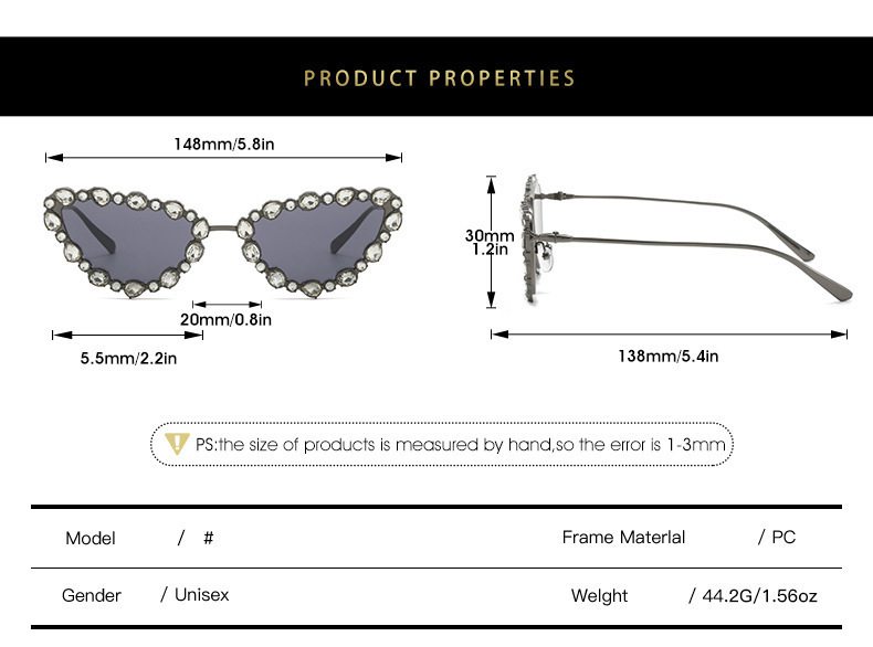 Nowe kocie oko z diamentową wkładką, metalowe geometryczne trójkątne okulary ręcznie robione, spersonalizowane okulary przeciwsłoneczne na imprezę_voghion.com