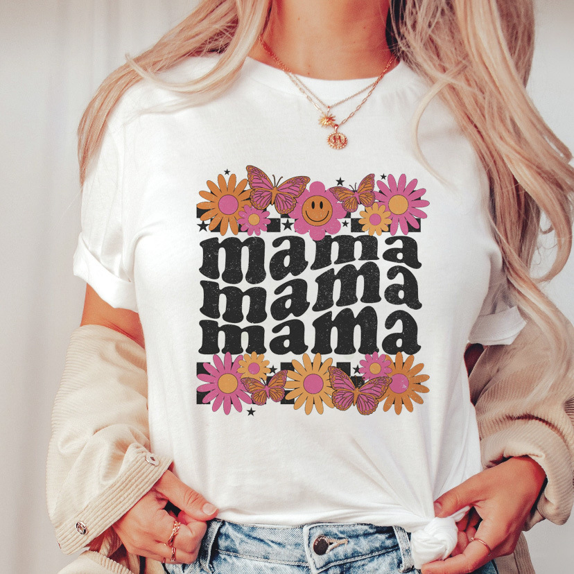 Women's trend mama Mother's Day pattern print round neck short-sleeved T-shirt women's top_voghion.com