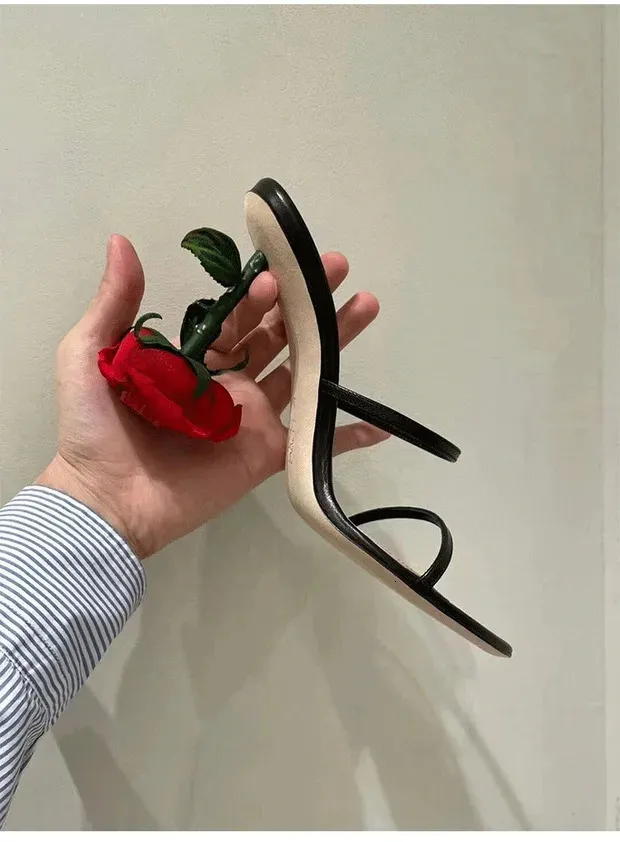 Chic Point Fashion Rose Heels Women Sandals Round Toe Slip on Pumps Summer Slippers Party Shoes 240615_voghion.com