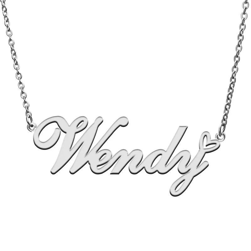 Pendant Necklaces Love Heart Wendy Name Necklace For Women Stainless Steel Gold & Sier Nameplate Femme Mother Child_voghion.com