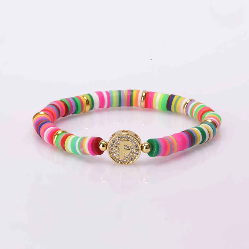 Bohemia Gypsy Gold Initial 26 Alphabet Letter Name Charm Coloful Rainbow Silicone Plastic Beaded Bracelets For Women Man_voghion.com
