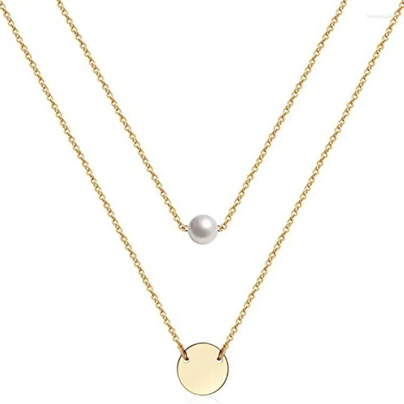 Collane con ciondolo, catene a strati alla moda per le donne, graziosi gioielli di moda in perle acriliche con disco in ottone rotondo_voghion.com