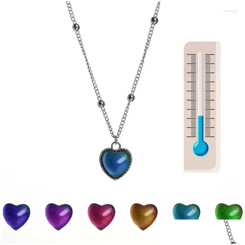 Anhänger Halsketten Thermochrome Stimmungsmonitor Herz Halskette Farbwechsel als Emperatur Frauen Mädchen Schlüsselbein Kette Liebhaber_voghion.com