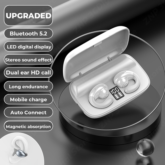 Ακουστικά Bluetooth με οστική αγωγιμότητα, σκουλαρίκια, ασύρματα ακουστικά, κλιπ αυτιού με μικρόφωνο, στερεοφωνικά ακουστικά HiFi, αθλητικά αδιάβροχα ακουστικά_voghion.com