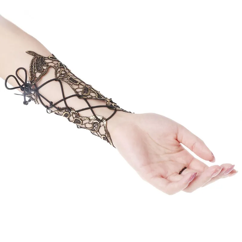 Fashion-Golden Women Hollow Out Fingerless Lady Long Lace Gloves_voghion.com