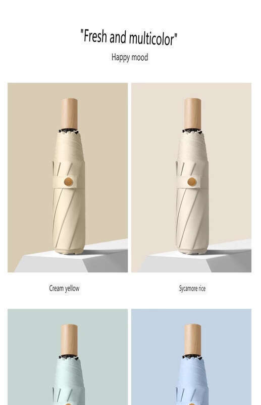 【 2271 Reviews 】 Wooden Handle Folding Umbrella For Both Rain Sunshine, Protection UV Protection, Small And Fresh_voghion.com