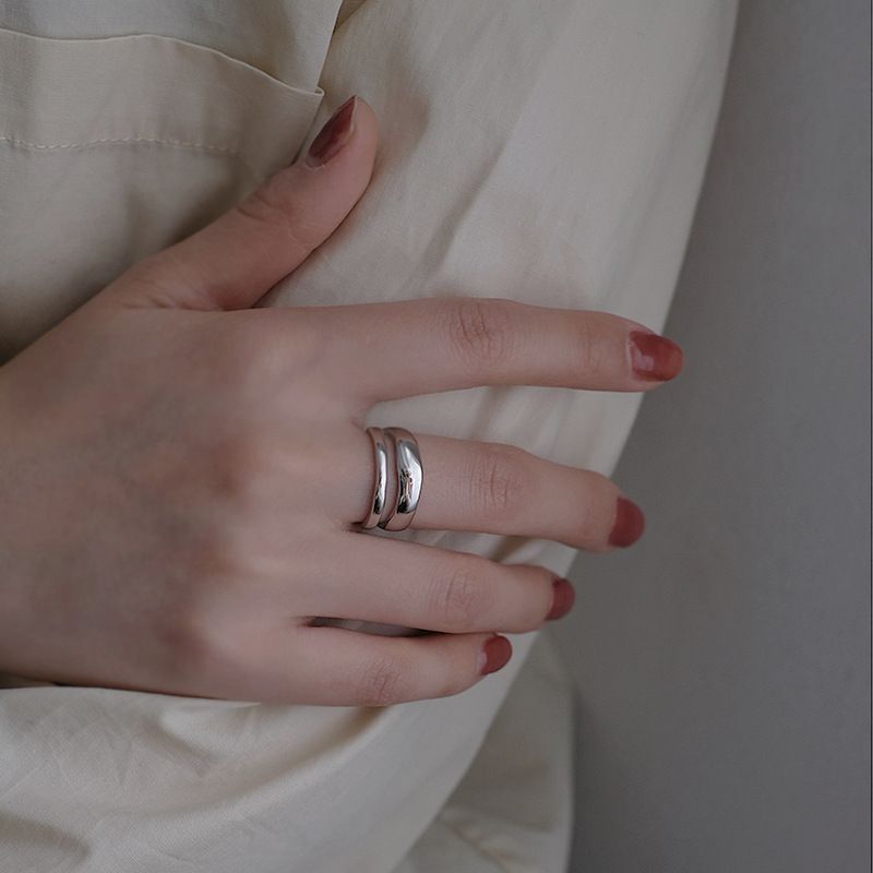 Korean-style S Sier Geometric Double-layer Ring for Women_voghion.com