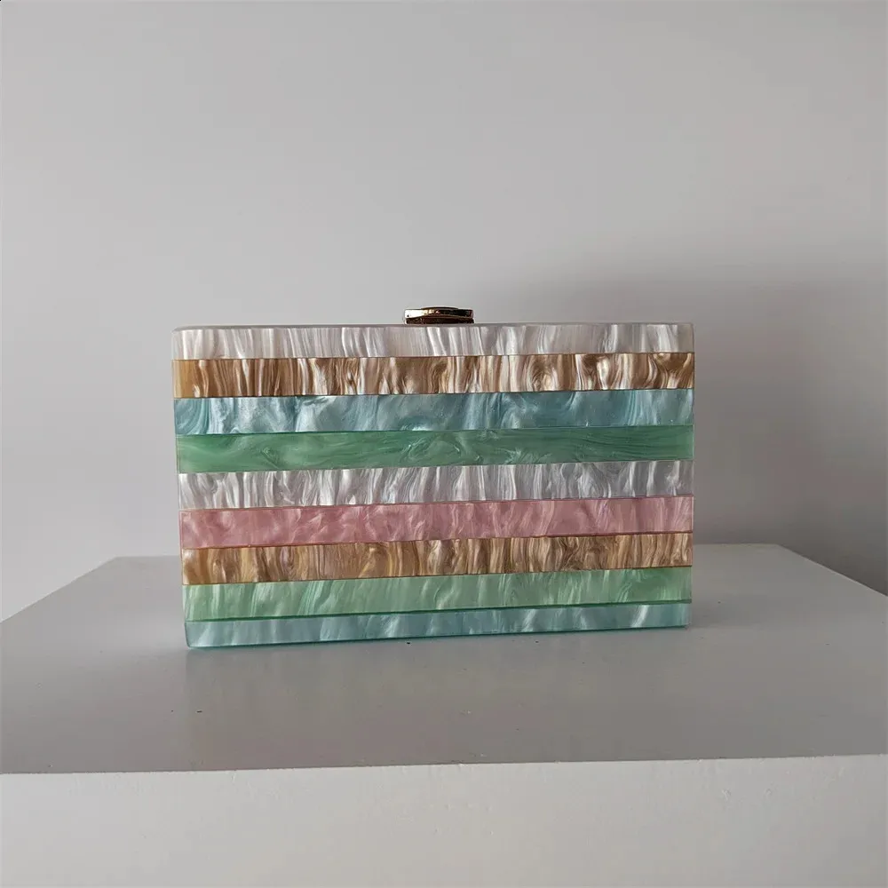 Mange slikperle marmorstribet akrylmateriale skulder messenger aftenboks clutches bryllupsfest dame pung håndtaske_voghion.com