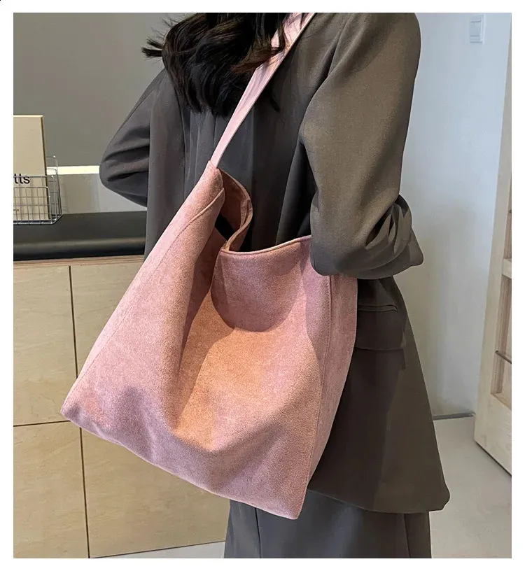 Suede Shoulder Tote Bag Large Capacity Soft Leather Hobo Style_voghion.com