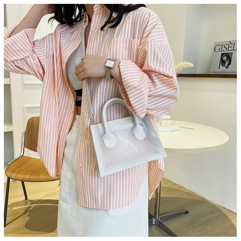Mode PVC Zipfel Frauen Transparente Handtasche Dame Telefon Geldbörse Sommer Strand Klare Umhängetaschen 240826_voghion.com