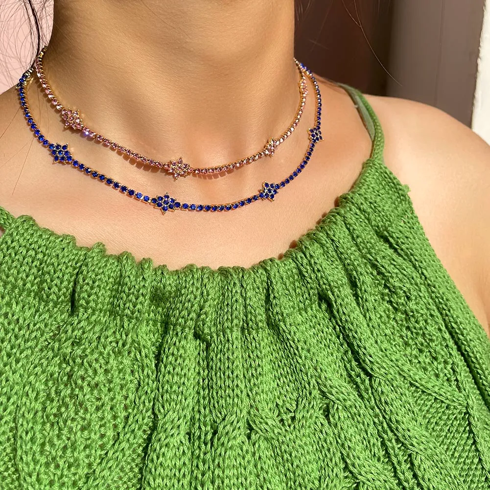 Chaînes 2022 Collier de chaîne de tennis en strass coloré pour femmes Colliers ras du cou en cristal de couleur or_voghion.com