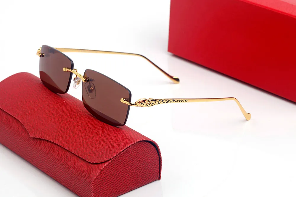 Lunettes de soleil design panthère HOMME sans cadre forme rectangulaire avancée femmes métal léopard processus de peinture à pois lunettes_voghion.com