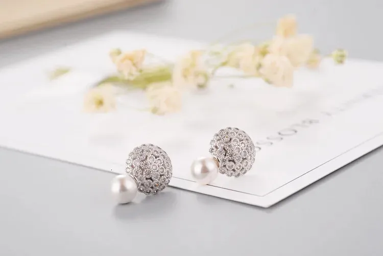 Orecchini a bottone con perla in vero argento Sterling con fiore per donne e ragazze alla moda sterlingsierjewelry brincos brinco 240618_voghion.com
