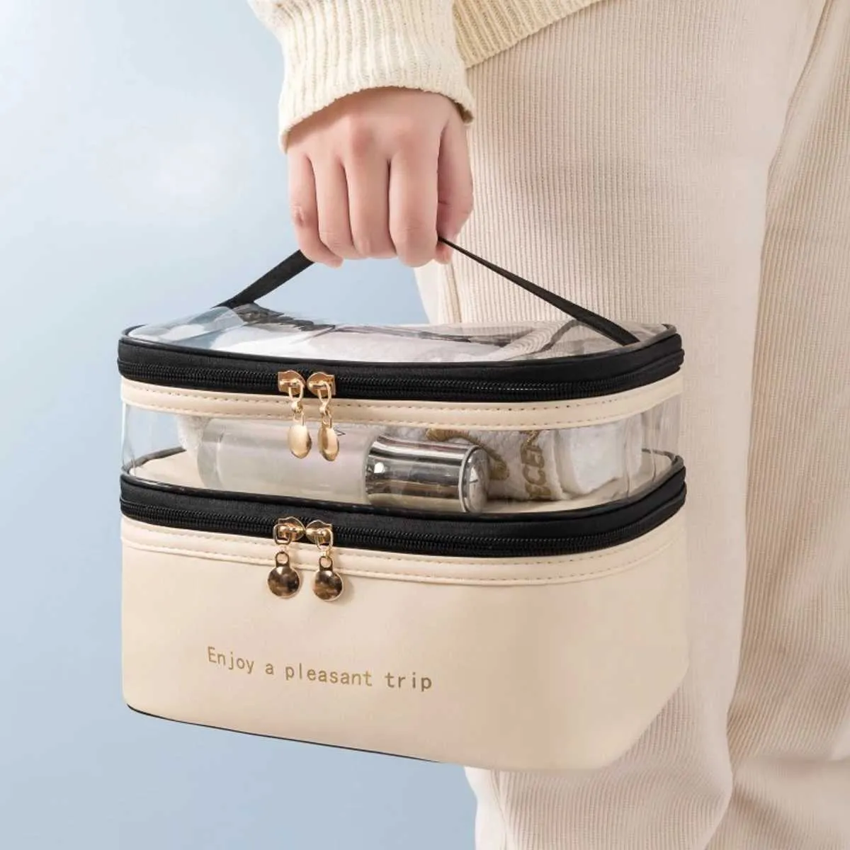 Double layer PU makeup large capacity portable storage waterproof travel toilet bag Y241023_voghion.com