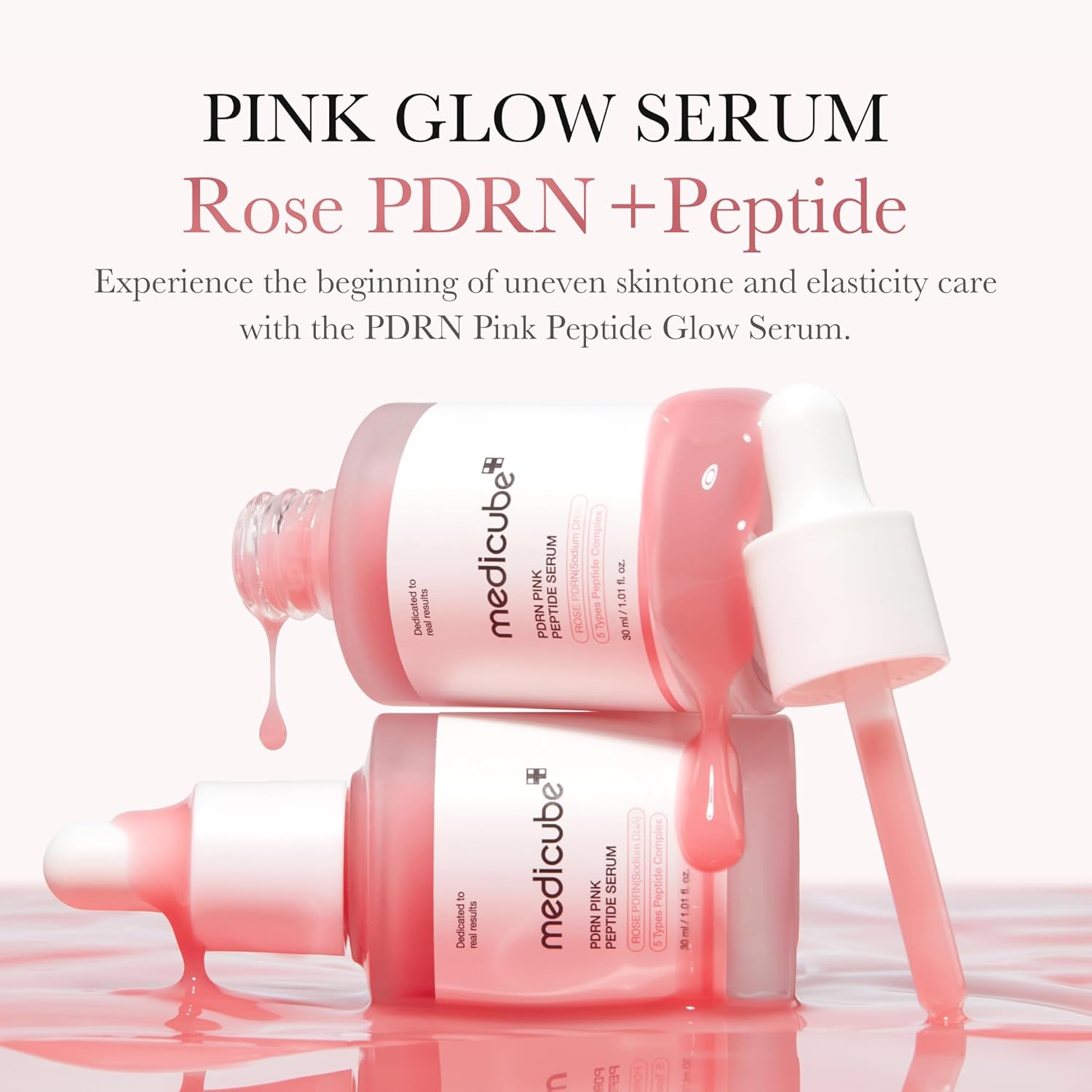 ser cu peptide roz PDRN medicube, ser strălucitor roz, peptidă, niacinamidă, hidratare și hidratare și fermitate, nuanță neuniformă a pielii_voghion.com