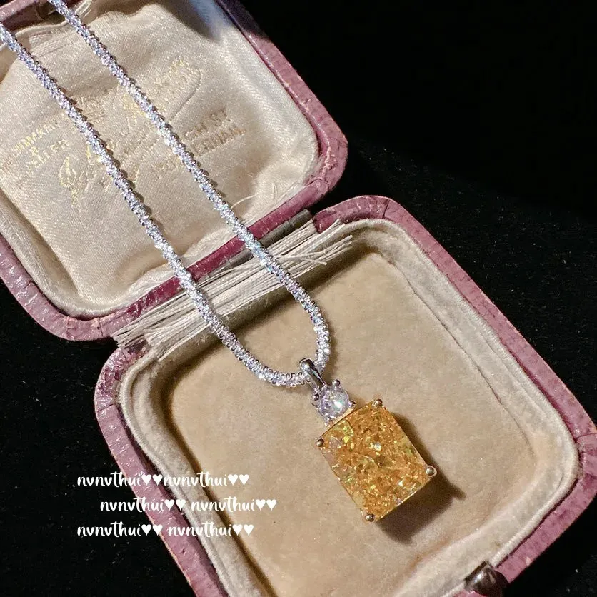 Sterling Sier Donna Set Lab Diamante Zircone Giallo Collana Anello Orecchini Donna Sposa Gioielli da Sposa 240119_voghion.com