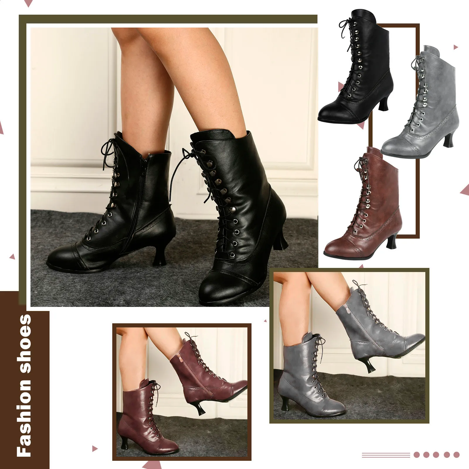 Primavera Inverno Donna Décolleté Qualità Lacci Europei Signore Pu Tacchi Alti Stivali Scarpe Donna Stivaletti 240830_voghion.com