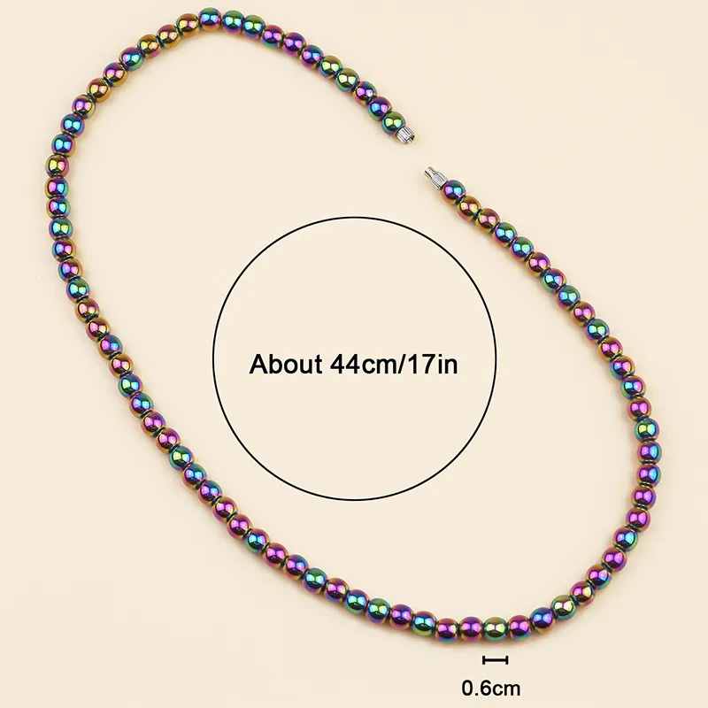 Catene HGKLBB Collana da uomo con mix di colori, perline rotonde colorate, gioielli in pietra di ematite naturale nettare alla moda, ornamenti per_voghion.com