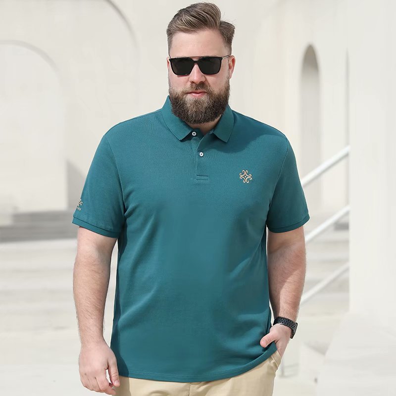 Herenkleding Grote maten heren zomer korte mouwen T-shirt dik zakelijk casual borduurwerk dikke kerel losse katoenen T-shirt_voghion.com
