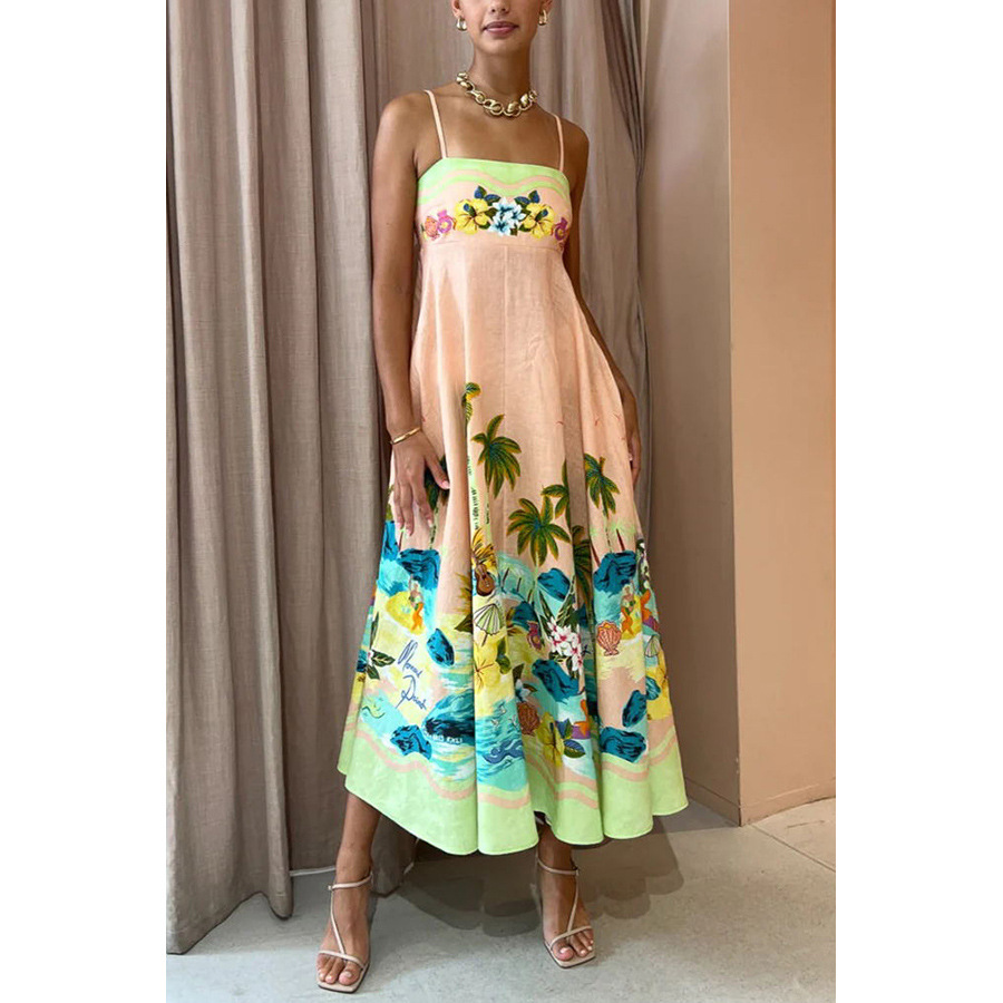 Women's Clothing  Halter print casual loose high-waisted dress_voghion.com