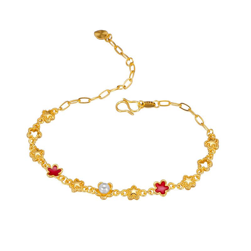 Braccialetto smaltato tutto-fiammifero fresco e dolce alla moda, colore oro, anno vecchio, felice, miele, perla, cinque wer_voghion.com