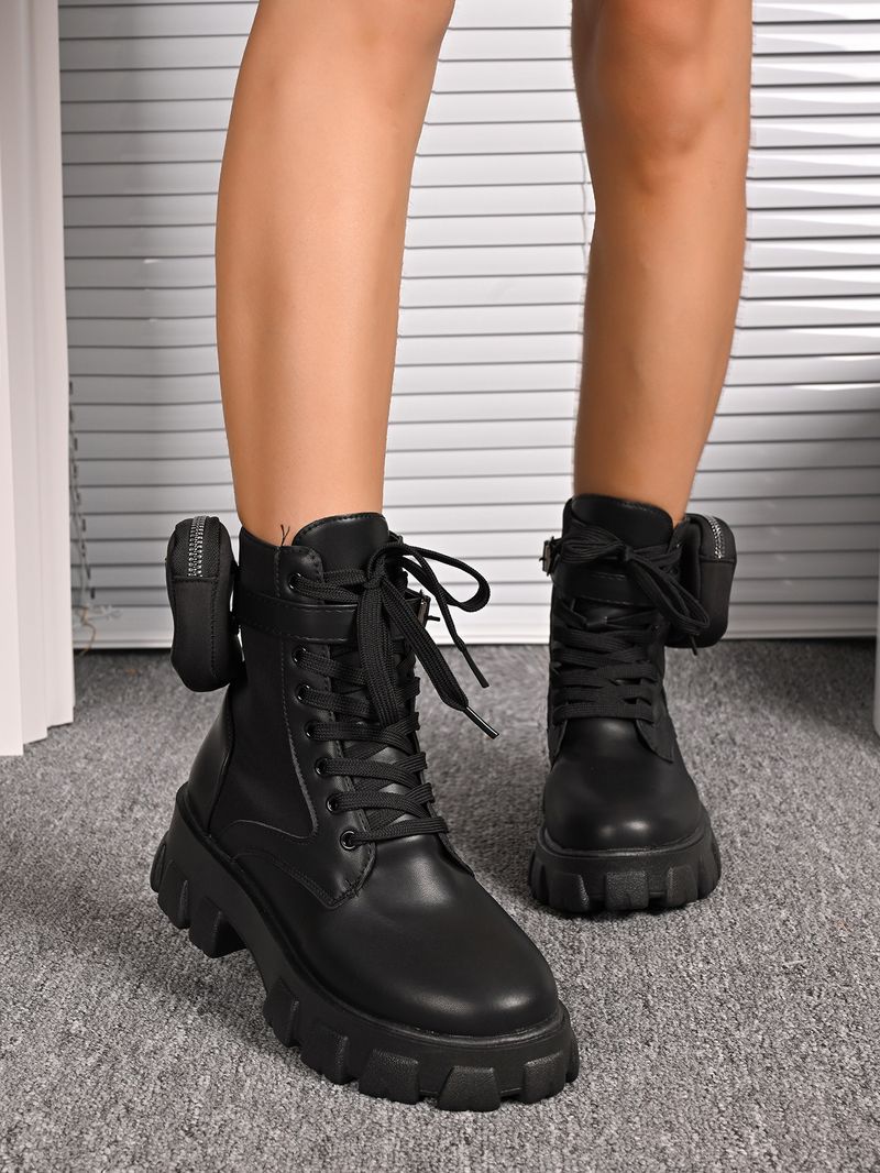 2024 neue modische Übergrößen-Kurzstiefel mit dicker Sohle für Damen, Modetasche im britischen Stil, Gürtelschnalle, Martin-Stiefel für Damen_voghion.com