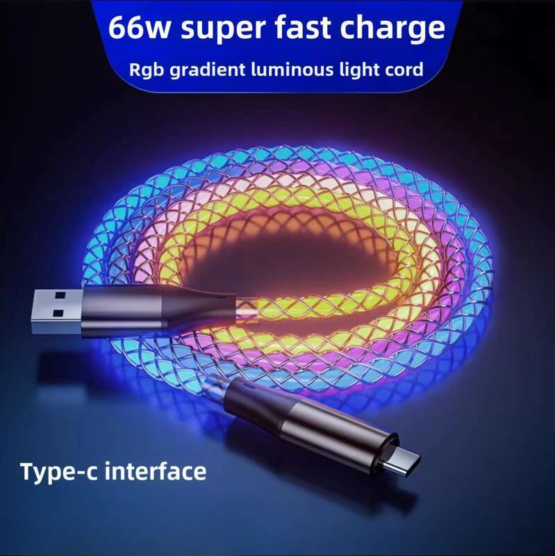 6A Super Fast PD Colorful Luminescent Data Cable Typec To Charging Wire Three In One Machine Vehicle RGB_voghion.com
