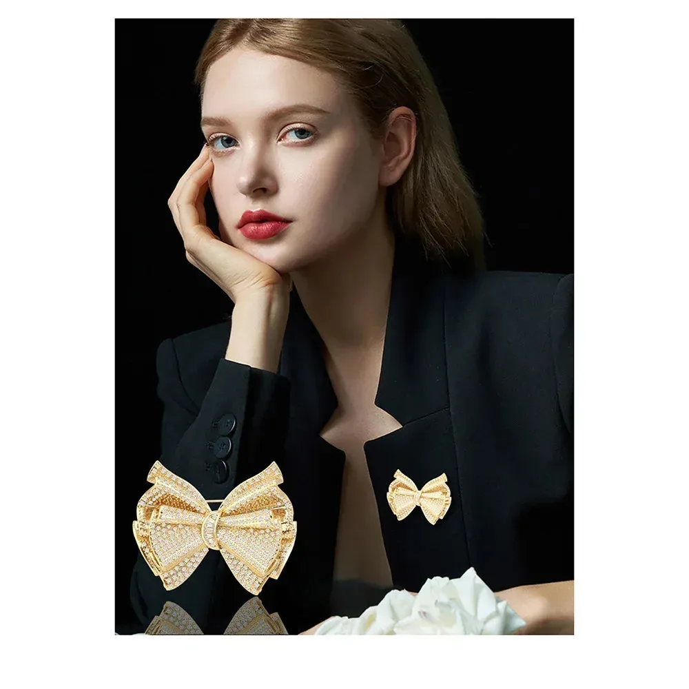 Strik broche voor dames met strass goud voor bruiloft feest_voghion.com