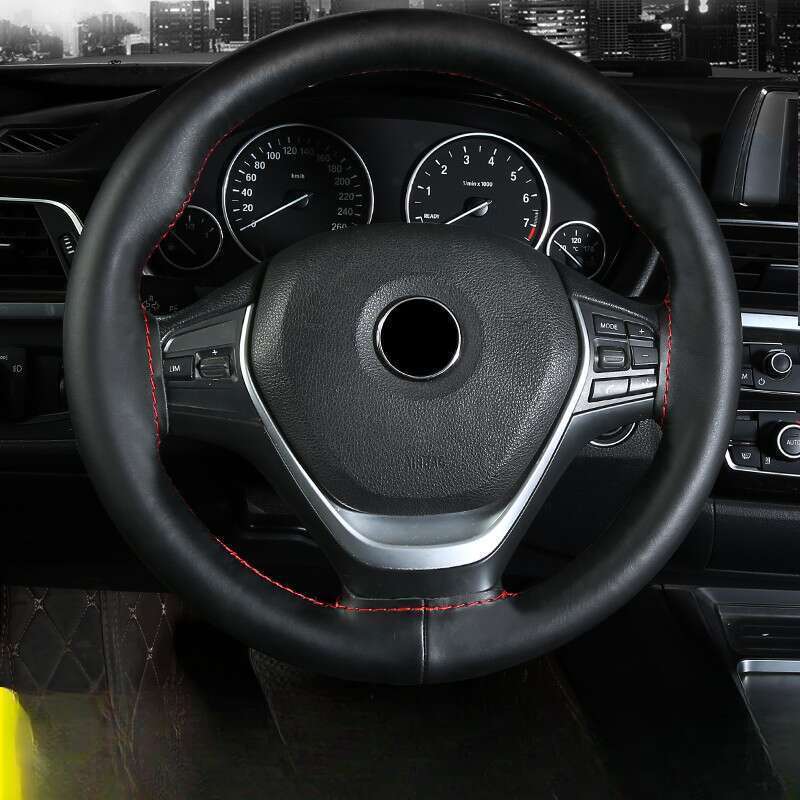 Head Layer Cowhide Hand Sewn Steering Wheel Cover For Buses, All-season General Vehicles, Genuine Leather Handle Covers_voghion.com