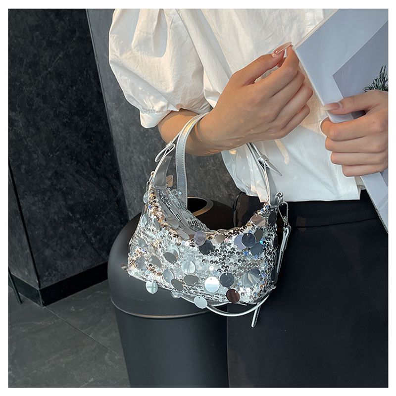 Modische kleine quadratische Tasche Damen im neuen ausländischen Stil 2024 mit Pailletten, Knödeltasche, vielseitige_voghion.com