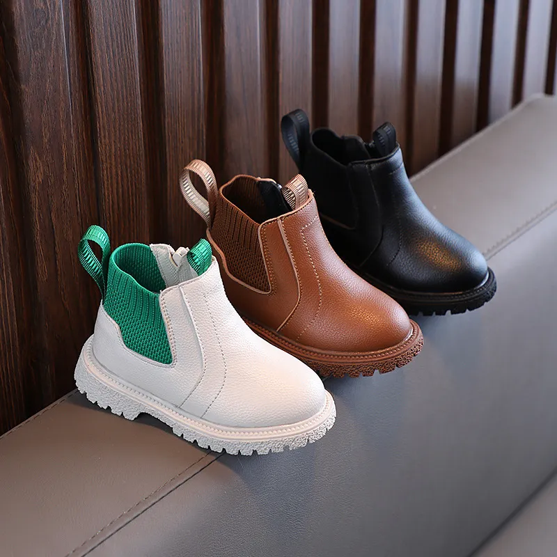 Winter Nieuwe Kinderen Dikke Warme Zijrits PU Leren Waterdichte Sneeuwlaarzen Kidsnest Jongens Meisjes Antislip Pluche Katoenen Schoenen_voghion.com
