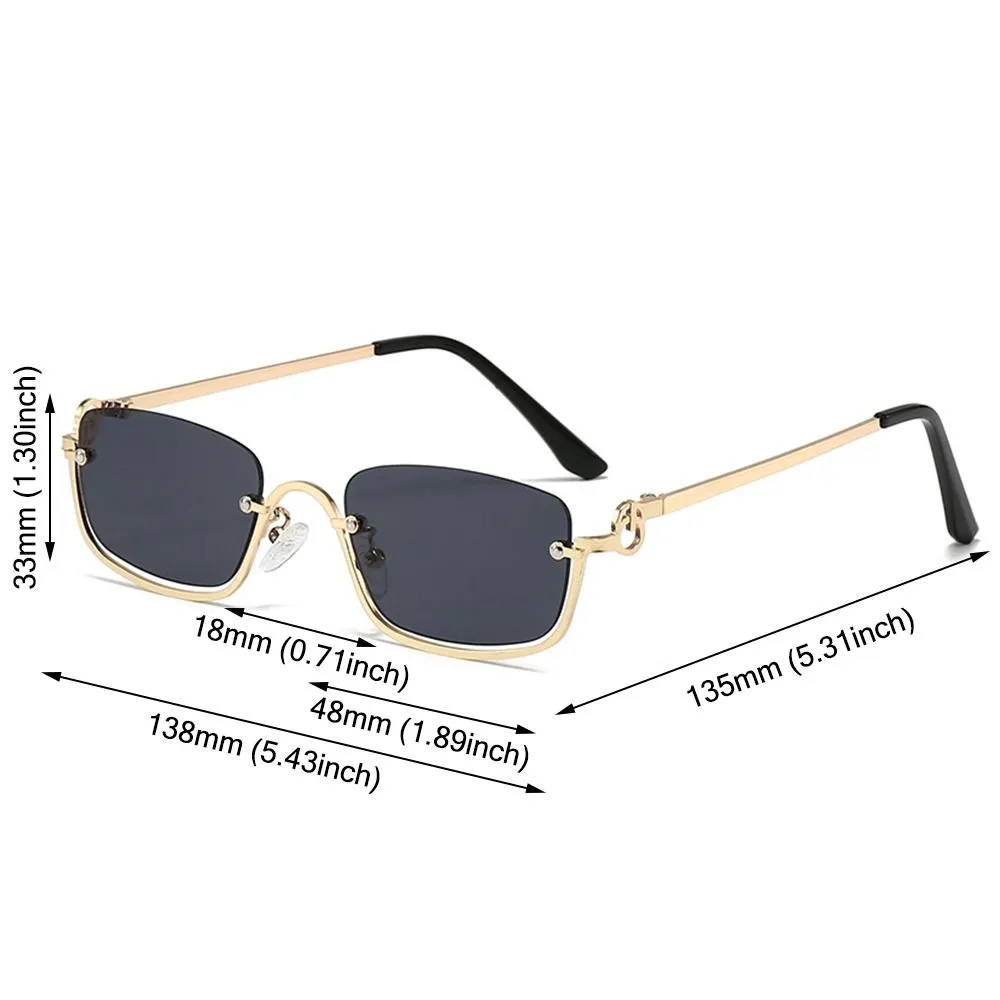 Lunettes de soleil en métal pour femmes, style rétro, hip-hop, vintage, petites, carrées, demi-montures, pour femmes et hommes_voghion.com