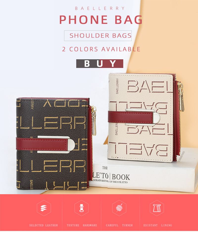 Baellerry ladies short wallet style printed multi-card slots snap coin purse fashionable zipper card holder for women_voghion.com