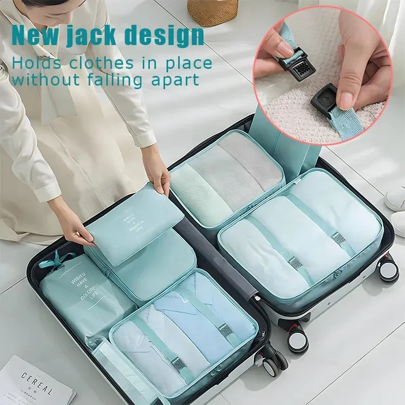 Lot de 7 sacs de rangement pour organisateur de voyage, valises, cubes d'emballage, étuis portables, grands vêtements, pochettes de rangement, ensemble de rangement pliable_voghion.com
