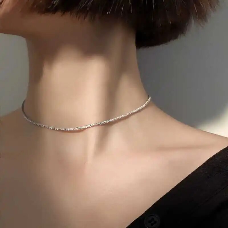 Pronta consegna Sparkg Collana Trendy Catena Choker per Donna Moda Brillante Cristallo Argento Placcato Collane Accessori Gioielli Regalo_voghion.com