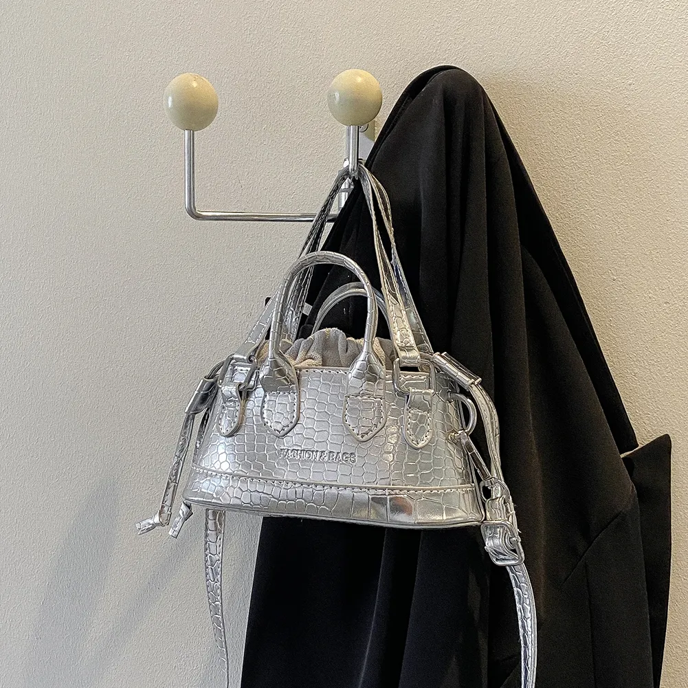 Women Messenger Solid Color Crocodile Pattern Crossbody Drawstring Fashion Capacity Girl High-quality Large Bag_voghion.com