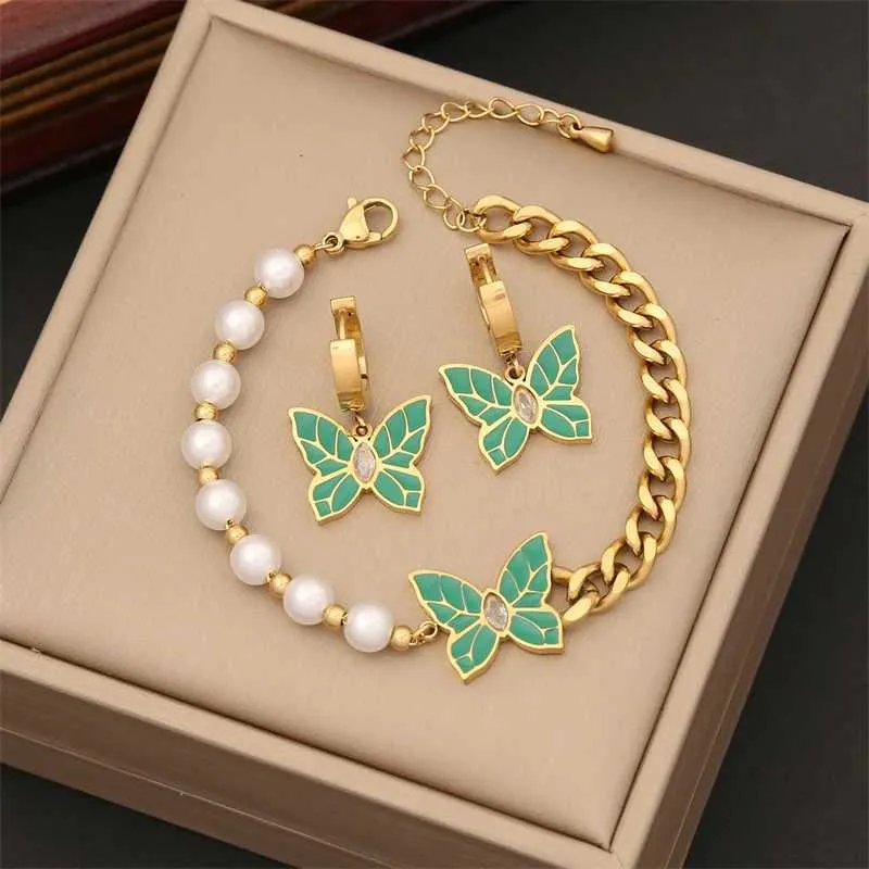 Set gioielli farfalla perla acciaio inossidabile zircone_voghion.com