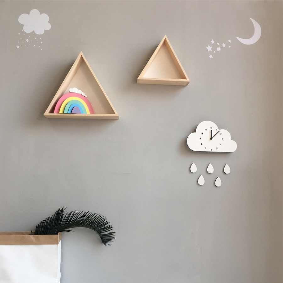Decora la cameretta dei bambini in stile nordico e il negozio di abbigliamento per bambini Decora nuvole a forma di cartone animato, gocce d'acqua, decorazione da parete con orologio silenzioso_voghion.com