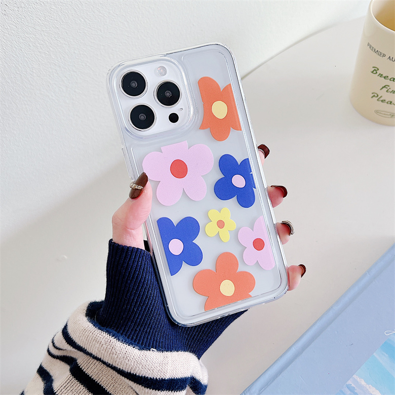Blommigt genomskinligt telefonskal för iPhone 15 14 Plus 13 12 11 Pro Max stötsäkert silikon mjukt TPU bakstycke_voghion.com