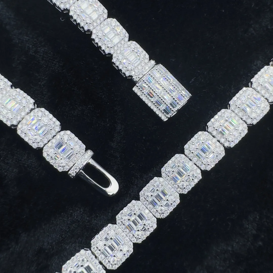 Forgylt mote-smykker Body 10mm/12mm sier Moissanite Hiphop armbånd halskjede med firkantet tenniskjede_voghion.com
