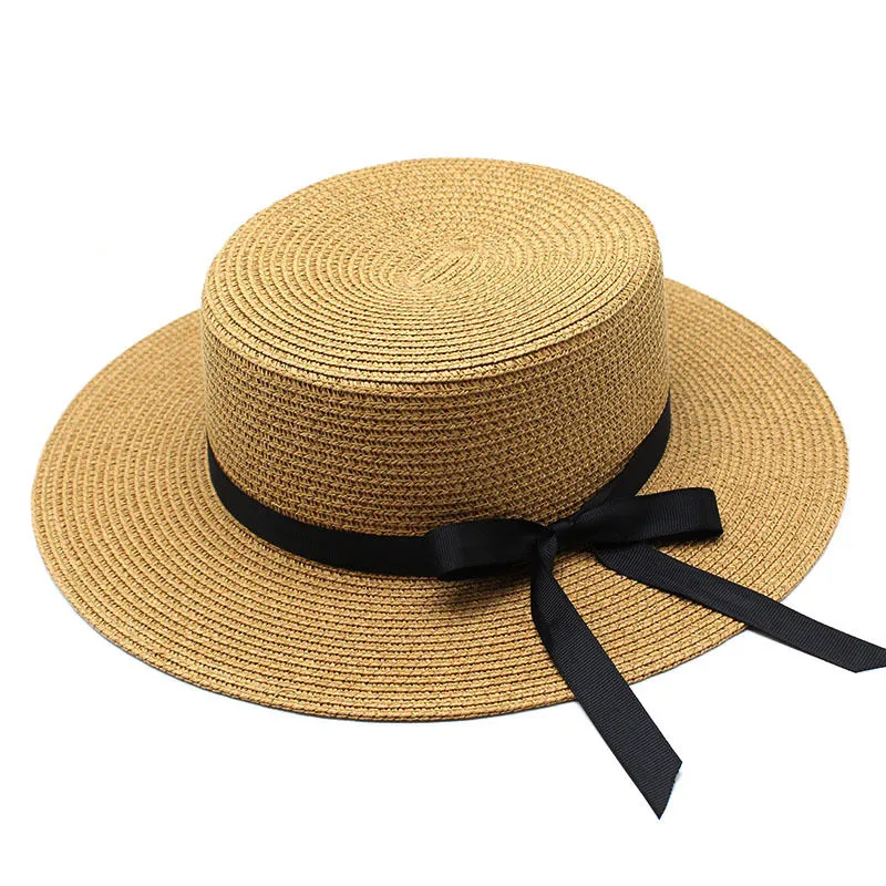 Fashion New Women's Outdoor Sunscreen Sun Beach Sunshade Travel Flat Top Bowknot Straw Hat_voghion.com