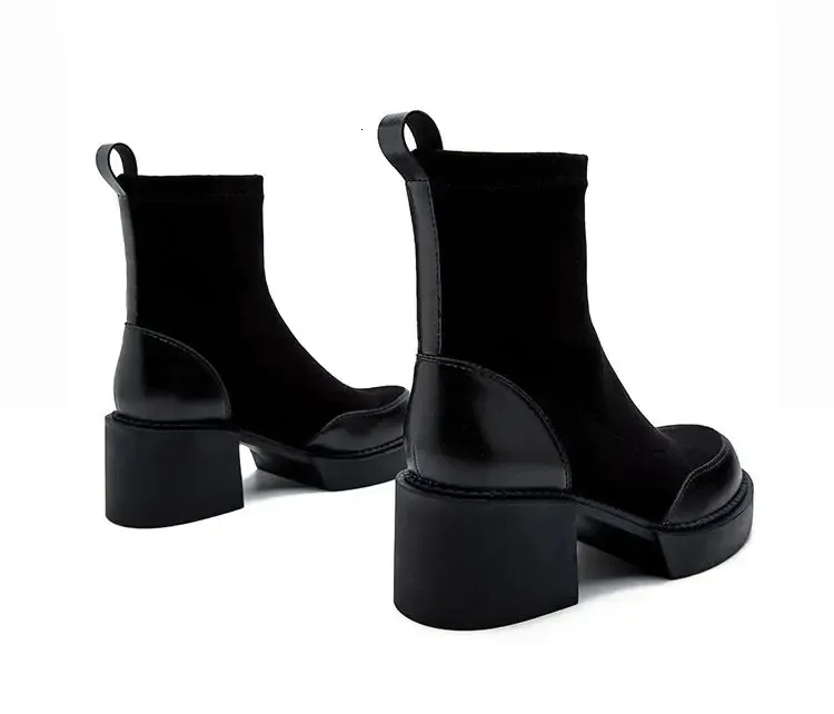 Woman For Short Black Shoes Womens Ankle Boots Sock Footwear Combat Booties Very High Heels Suede Punk Style Heeled_voghion.com