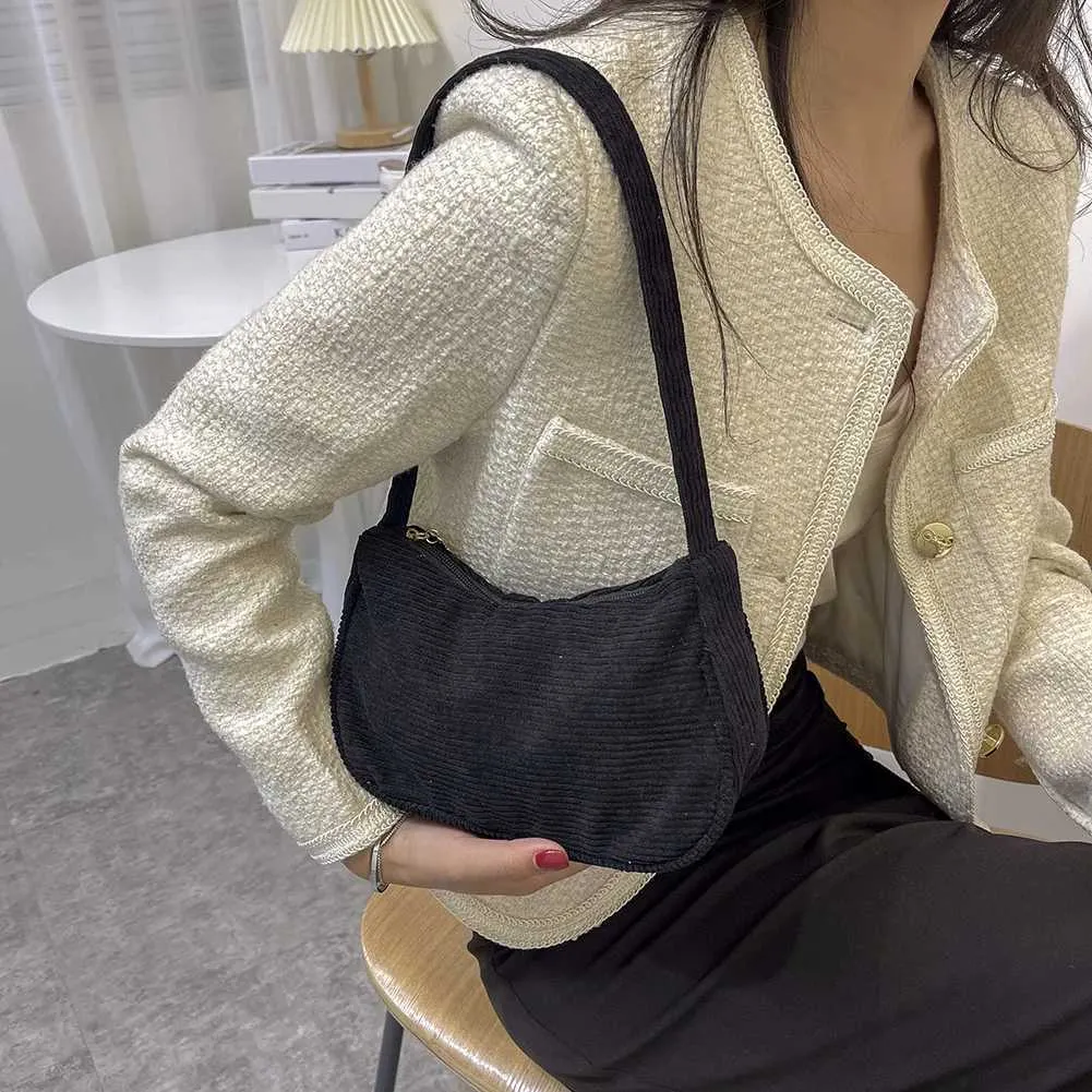 Petit sac à main à bandoulière pour femme, couleur unie, avec poignée supérieure, style rétro, en velours côtelé, collection automne-hiver, C241105_voghion.com