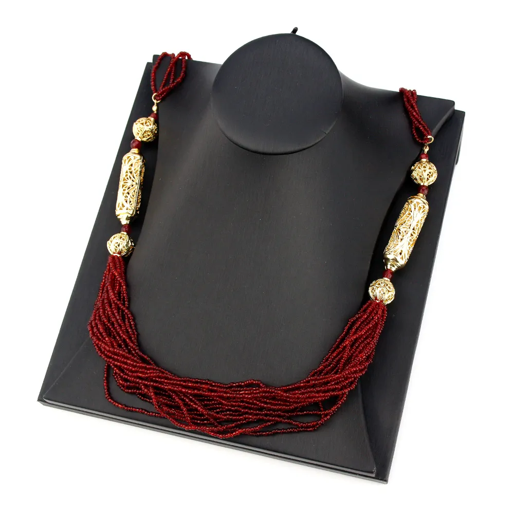 Catene Neovisson Fashion Style Marocco Perline Collana Per Donne Aristocratiche Catena Lunga Rosso Nero Arabo Etnico Nozze_voghion.com